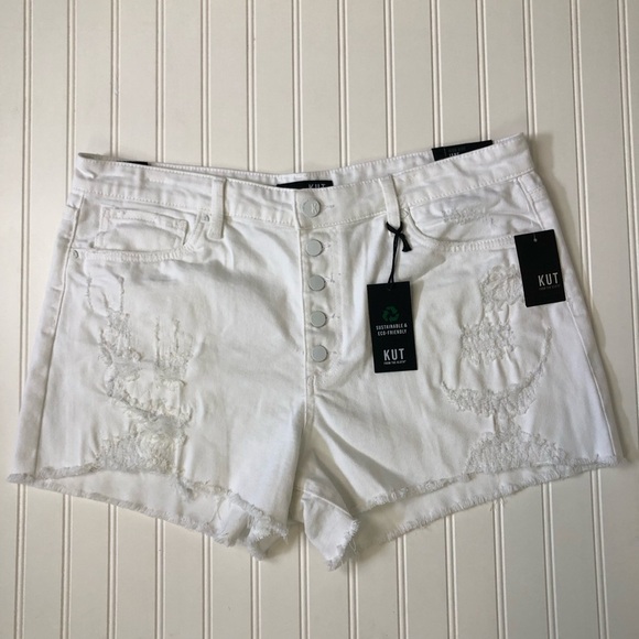 Kut from the Kloth Women's Jane High Rise White Shorts with Fray Hem Size 16 NWT - Picture 4 of 11